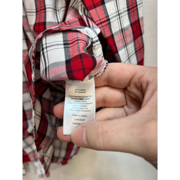 Talbots Plus Women's Cotton Button Up Blouse Long Sleeve Size 18W Red White Plai - Picture 4 of 12